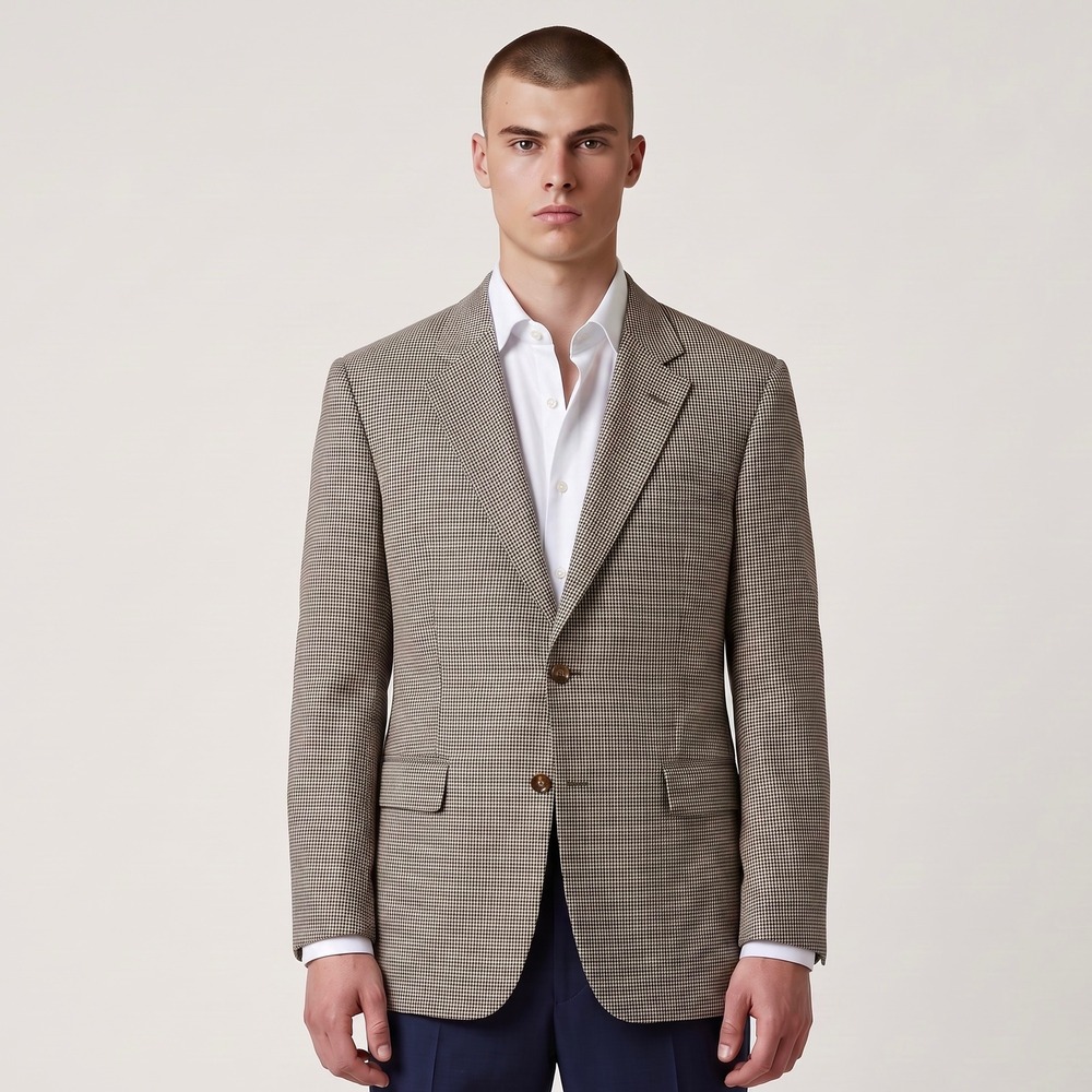 Jos A Bank Silk Wool Houndstooth Sport Coat Blazer Mens 41L Tan Brown Jacket